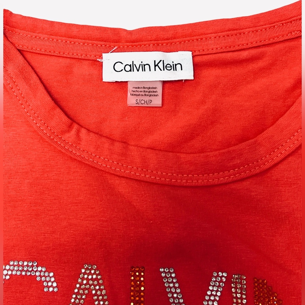 Calvin Klein Relaxed Short Sleeve Midi Logo T-Shirt Dress Watermelon Size S - Picture 8 of 9